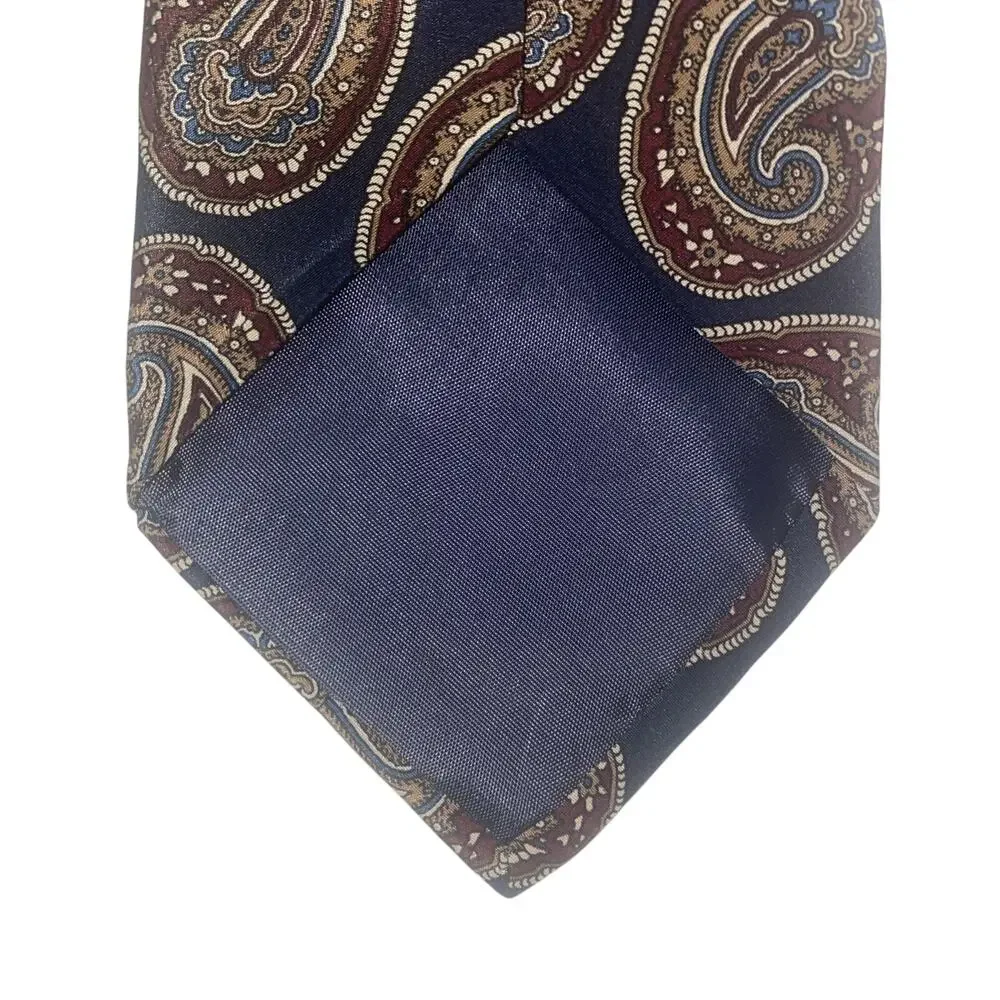 Marshall Fields Vintage Pure Silk Navy Paisley Tie Made In The USA 58”x3.5”